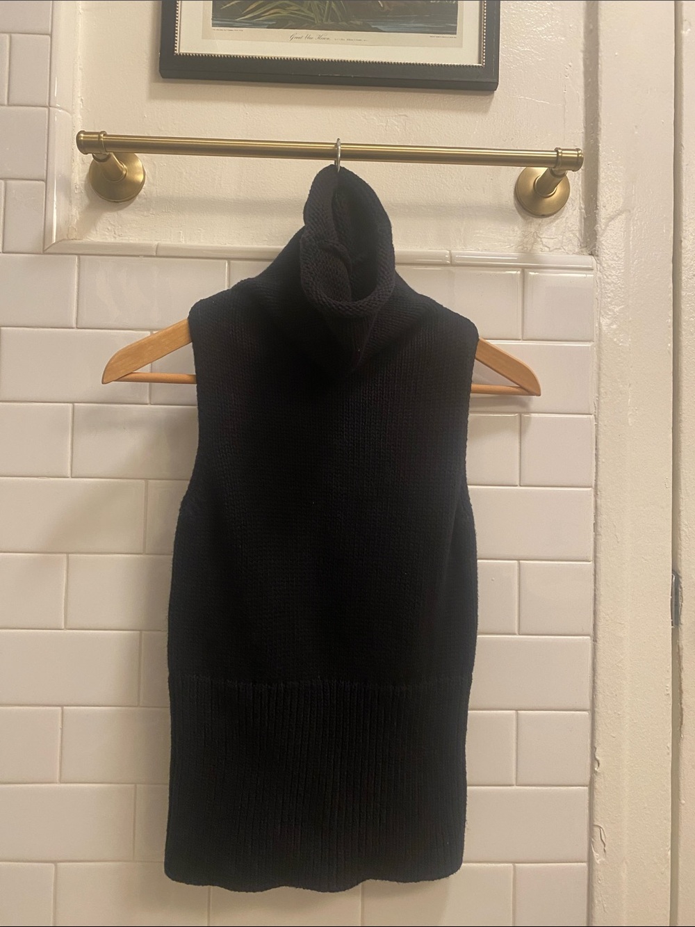 INTERMIX Sleeveless Cotton & Silk Black Knit Turtleneck Sweater Vest